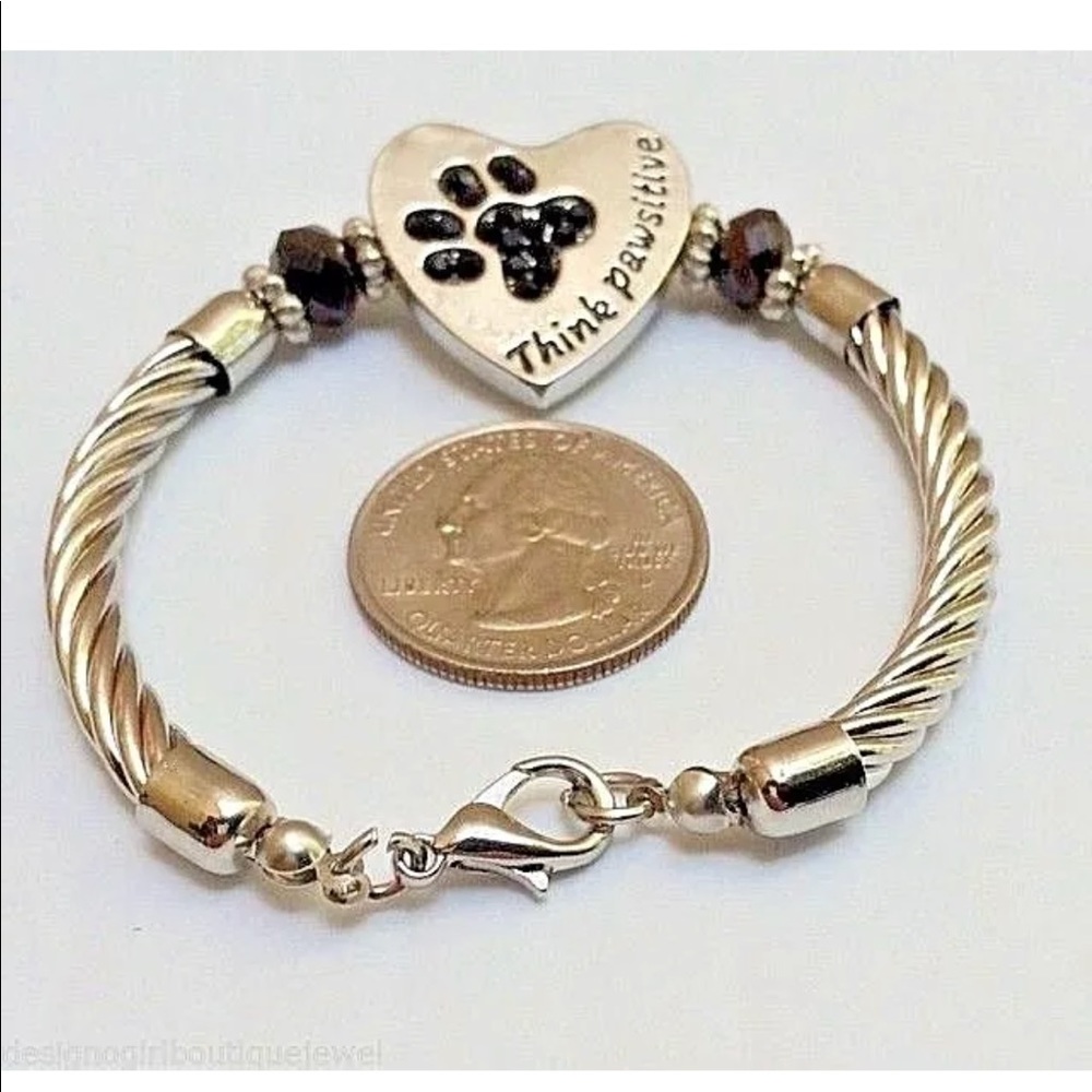 Think Pawsitive Bracelet Paw Print Rhinestone - Picture 4 of 4